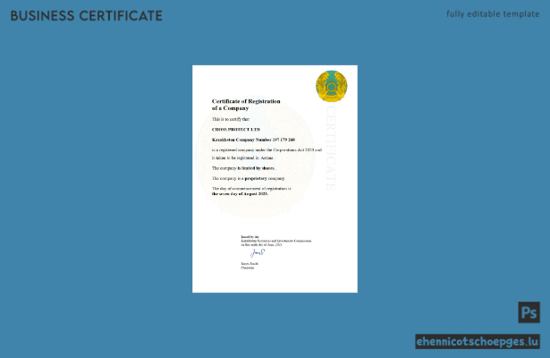 Kasachische Registrierungsurkunde – Beispielansicht in Word und PDF